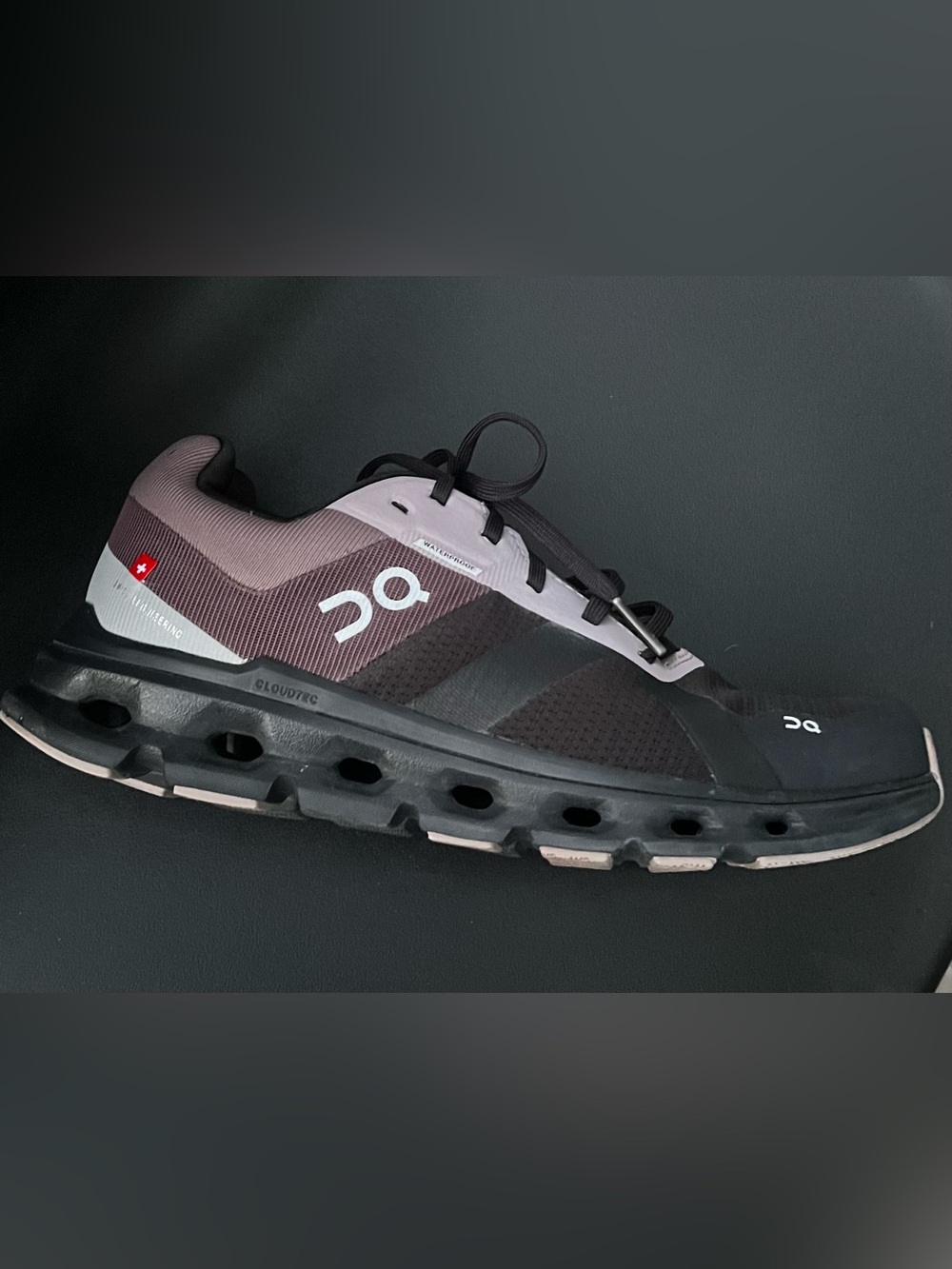 On Cloudrunner Waterproof Running Shoe in Black/Grape size 8